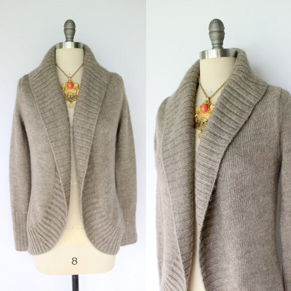 VINCE Alpaca Wool  camel tan khaki cacoon open cardigan dress sweater jacket M - Picture 1 of 10